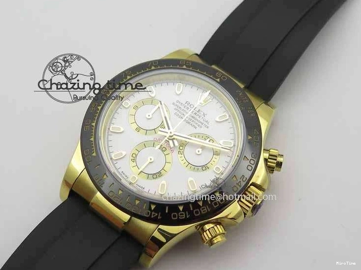 MiroTime 0417 Timeless Daytona YG 116518LN JH Best Edition White Dial On Rubber Strap A4130 (Free XS rubber strap) 3643